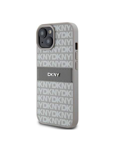 Etui DKNY Leather Mono Stripe & Metal Logo na iPhone 15 / 14 / 13 - beżowe Etui DKNY Leather Mono Stripe & Metal Logo na iPhone 15 / 14 / 13 - beżowe