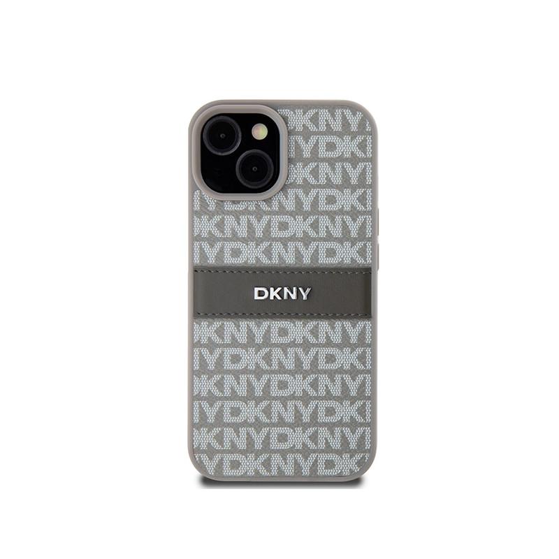 Etui DKNY Leather Mono Stripe & Metal Logo na iPhone 15 / 14 / 13 - beżowe
