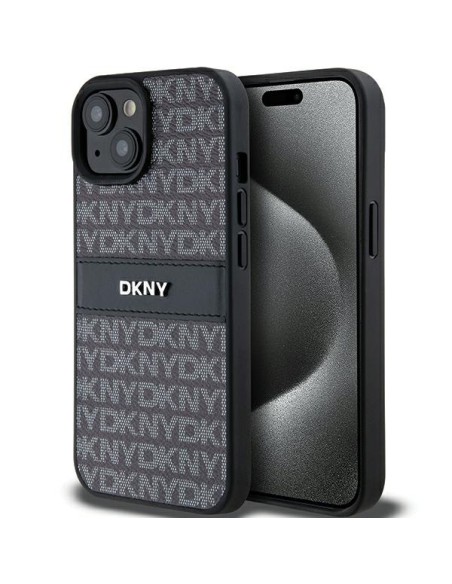 Etui DKNY Leather Mono Stripe & Metal Logo na iPhone 15 / 14 / 13 - czarne Etui DKNY Leather Mono Stripe & Metal Logo na iPhone 15 / 14 / 13 - czarne