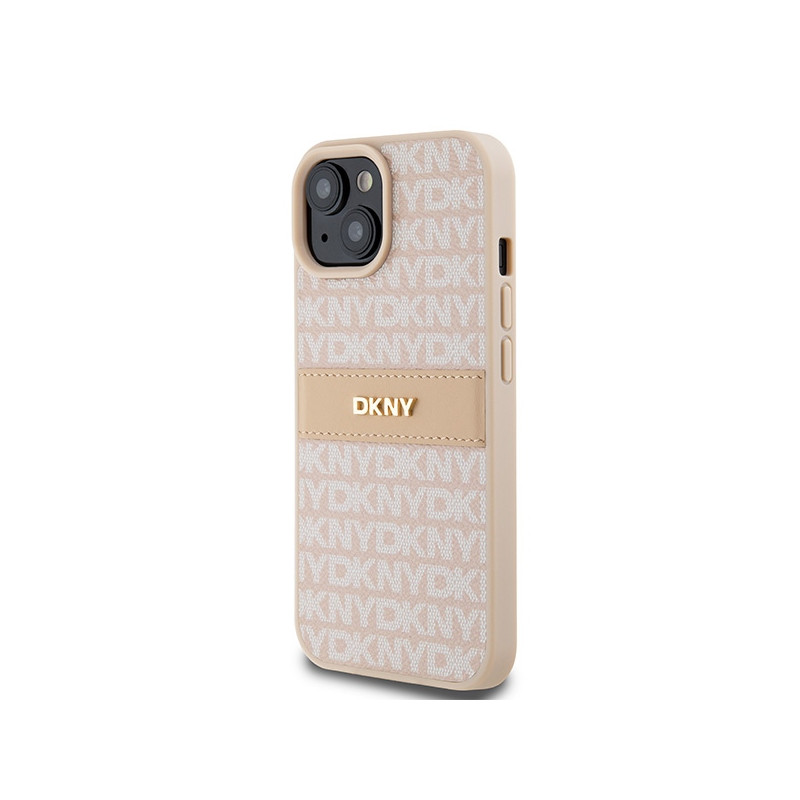Etui DKNY Leather Mono Stripe & Metal Logo na iPhone 15 / 14 / 13 - różowe