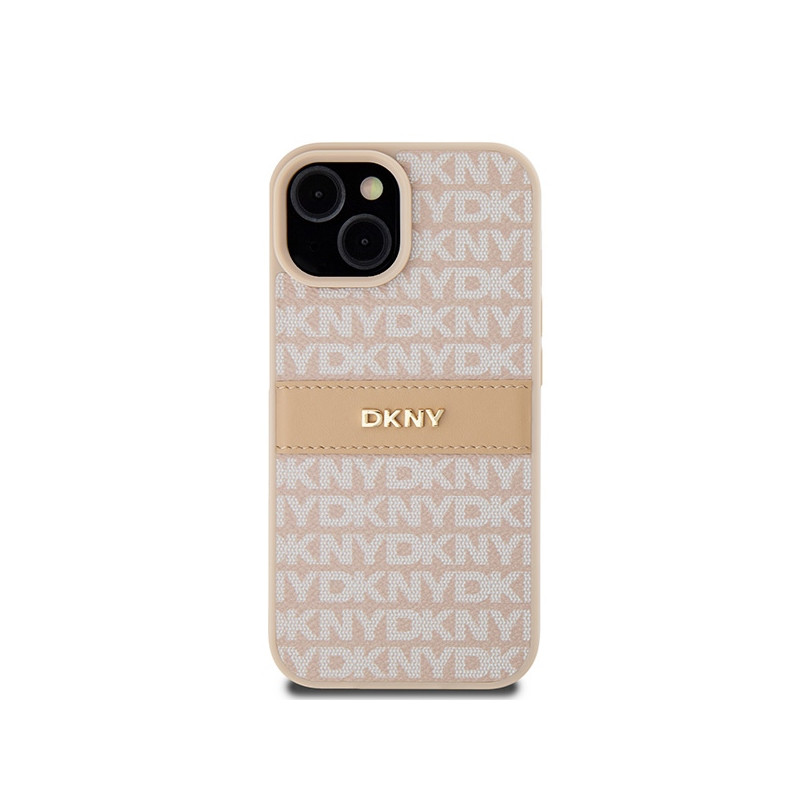 Etui DKNY Leather Mono Stripe & Metal Logo na iPhone 15 / 14 / 13 - różowe