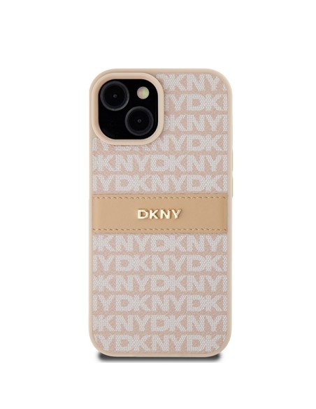 Etui DKNY Leather Mono Stripe & Metal Logo na iPhone 15 / 14 / 13 - różowe Etui DKNY Leather Mono Stripe & Metal Logo na iPhone 15 / 14 / 13 - różowe