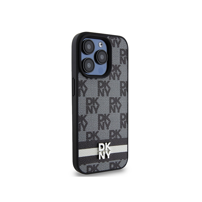 Etui DKNY Leather Checkered Mono Pattern & Printed Stripes na iPhone 15 Pro Max - czarne