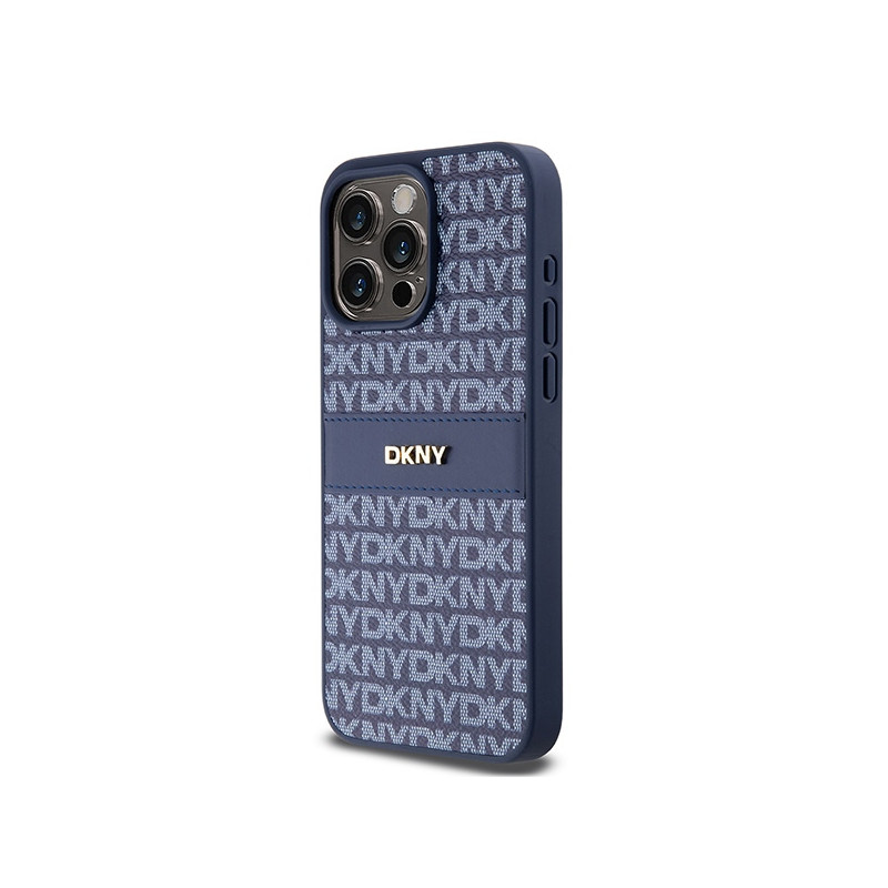 Etui DKNY Leather Mono Stripe & Metal Logo na iPhone 15 Pro Max - niebieskie