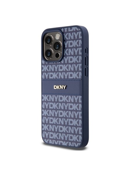 Etui DKNY Leather Mono Stripe & Metal Logo na iPhone 15 Pro Max - niebieskie Etui DKNY Leather Mono Stripe & Metal Logo na iPhone 15 Pro Max - niebieskie