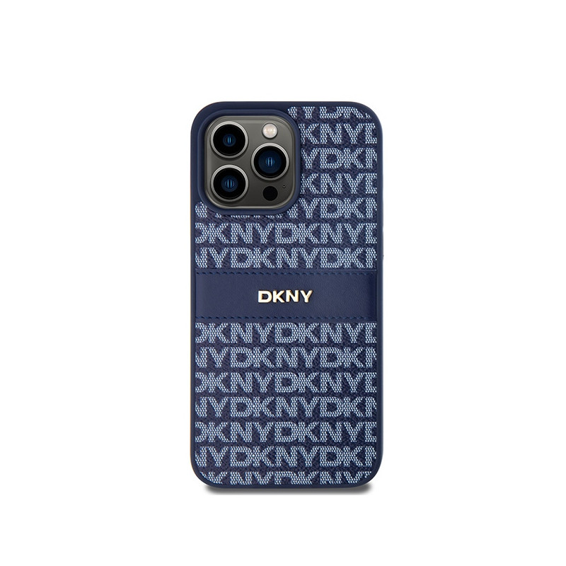 Etui DKNY Leather Mono Stripe & Metal Logo na iPhone 15 Pro Max - niebieskie