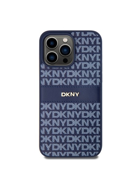 Etui DKNY Leather Mono Stripe & Metal Logo na iPhone 15 Pro Max - niebieskie Etui DKNY Leather Mono Stripe & Metal Logo na iPhone 15 Pro Max - niebieskie