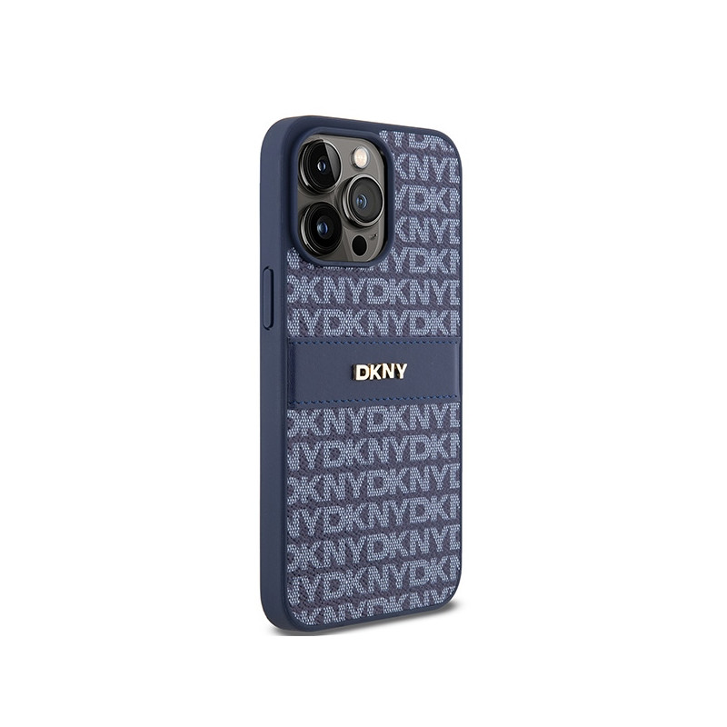 Etui DKNY Leather Mono Stripe & Metal Logo na iPhone 15 Pro Max - niebieskie