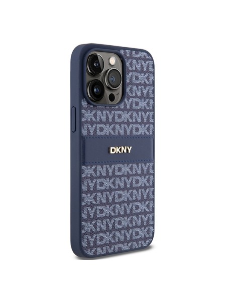 Etui DKNY Leather Mono Stripe & Metal Logo na iPhone 15 Pro Max - niebieskie Etui DKNY Leather Mono Stripe & Metal Logo na iPhone 15 Pro Max - niebieskie