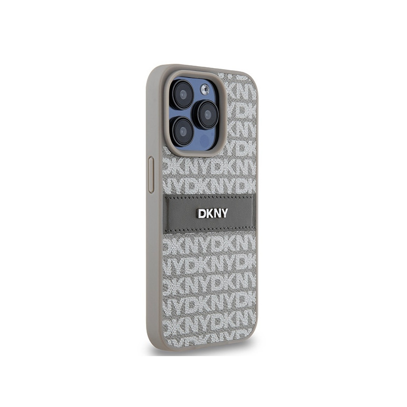 Etui DKNY Leather Mono Stripe & Metal Logo na iPhone 15 Pro Max - beżowe
