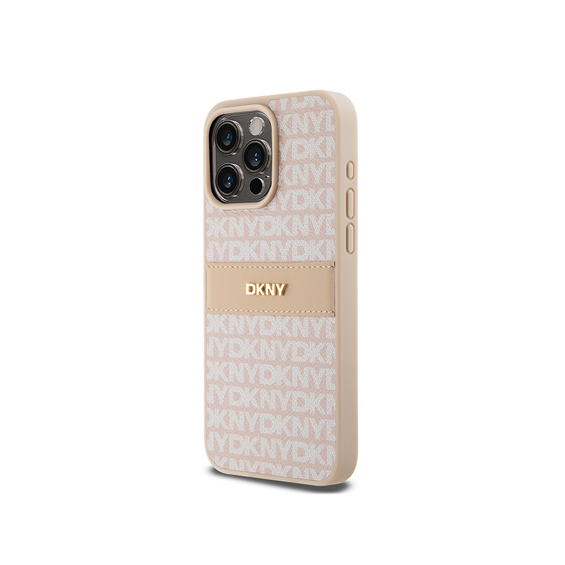 Etui DKNY Leather Mono Stripe & Metal Logo na iPhone 15 Pro Max - różowe
