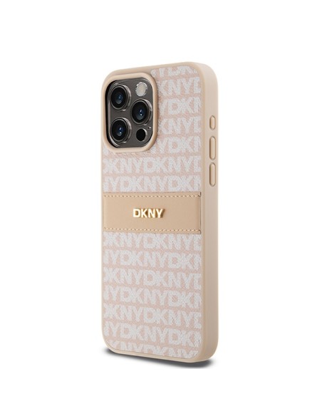 Etui DKNY Leather Mono Stripe & Metal Logo na iPhone 15 Pro Max - różowe Etui DKNY Leather Mono Stripe & Metal Logo na iPhone 15 Pro Max - różowe