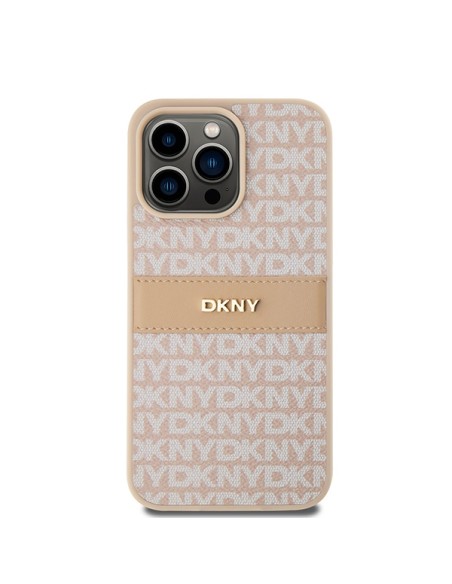 Etui DKNY Leather Mono Stripe & Metal Logo na iPhone 15 Pro Max - różowe Etui DKNY Leather Mono Stripe & Metal Logo na iPhone 15 Pro Max - różowe
