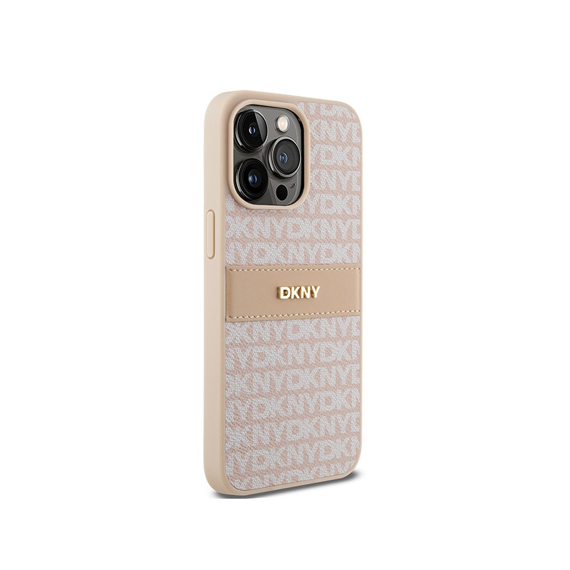 Etui DKNY Leather Mono Stripe & Metal Logo na iPhone 15 Pro Max - różowe