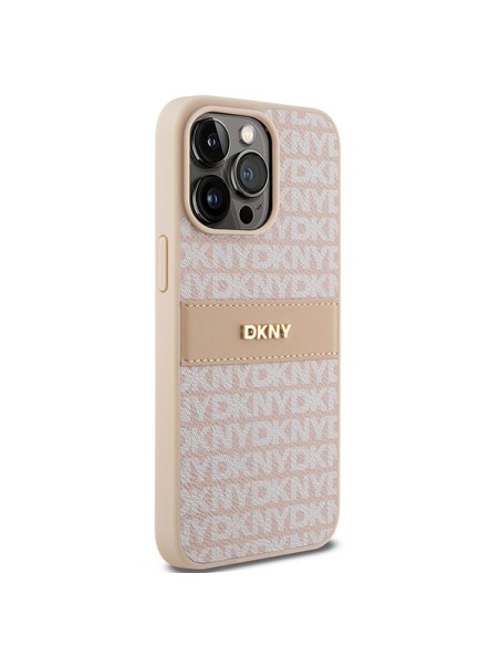 Etui DKNY Leather Mono Stripe & Metal Logo na iPhone 15 Pro Max - różowe Etui DKNY Leather Mono Stripe & Metal Logo na iPhone 15 Pro Max - różowe