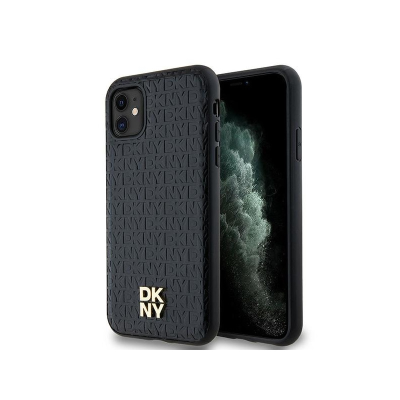 Etui DKNY Leather Monogram Pattern Metal Logo MagSafe na iPhone 11 / Xr - czarne