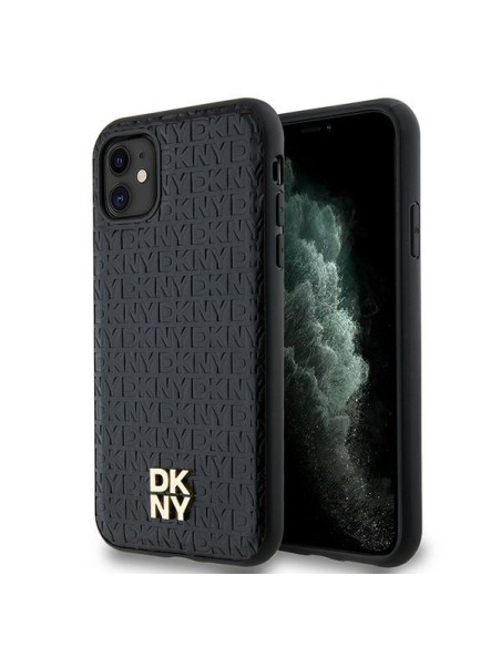 Etui DKNY Leather Monogram Pattern Metal Logo MagSafe na iPhone 11 / Xr - czarne