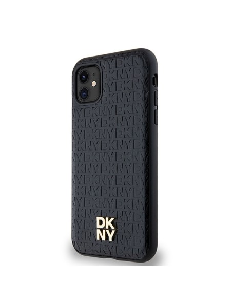 Etui DKNY Leather Monogram Pattern Metal Logo MagSafe na iPhone 11 / Xr - czarne