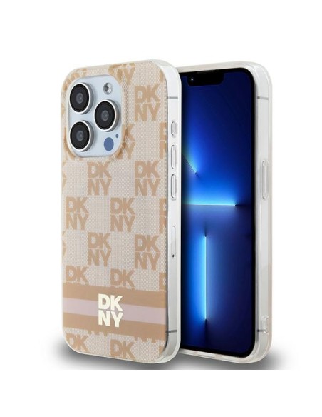 Etui DKNY IML Checkered Mono Pattern & Printed Stripes MagSafe na iPhone 13 Pro / 13 - różowe