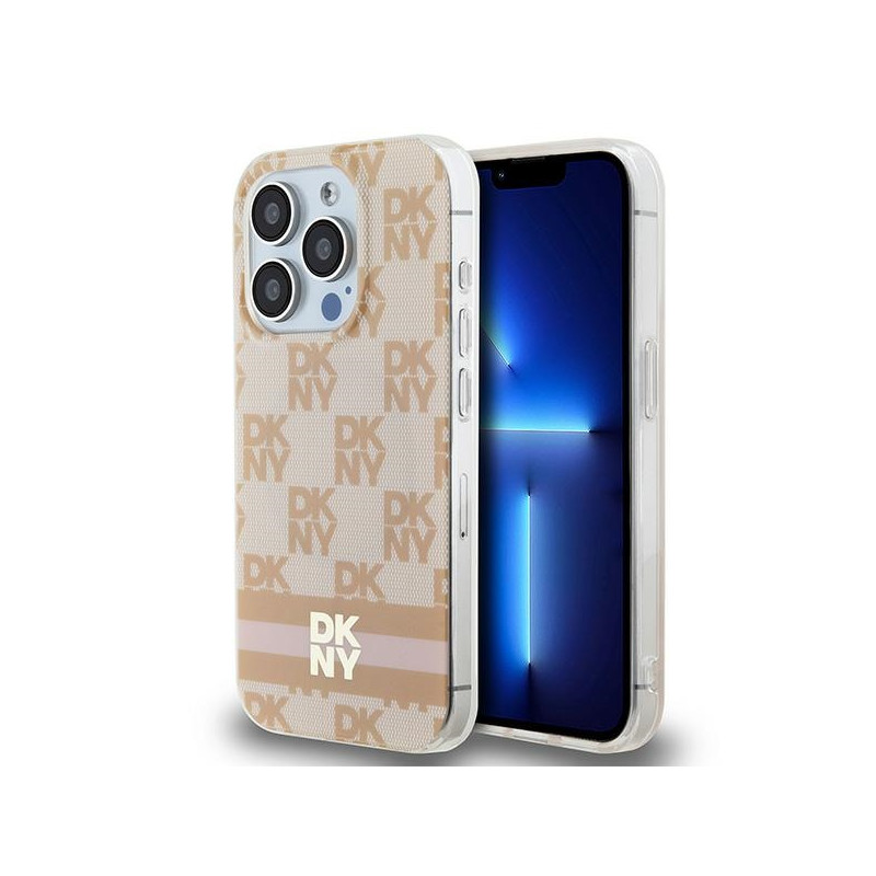 Etui DKNY IML Checkered Mono Pattern & Printed Stripes MagSafe na iPhone 13 Pro Max - różowe