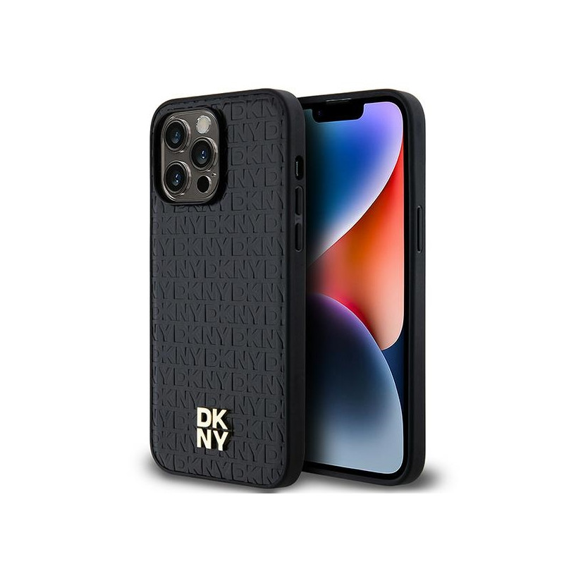 Etui DKNY Leather Pattern Metal Logo MagSafe na iPhone 13 Pro Max - czarne Etui DKNY Leather Pattern Metal Logo MagSafe na iPhone 13 Pro Max - czarne