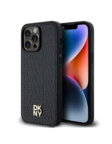 Etui DKNY Leather Pattern Metal Logo MagSafe na iPhone 14 Pro - czarne Etui DKNY Leather Pattern Metal Logo MagSafe na iPhone 14 Pro - czarne