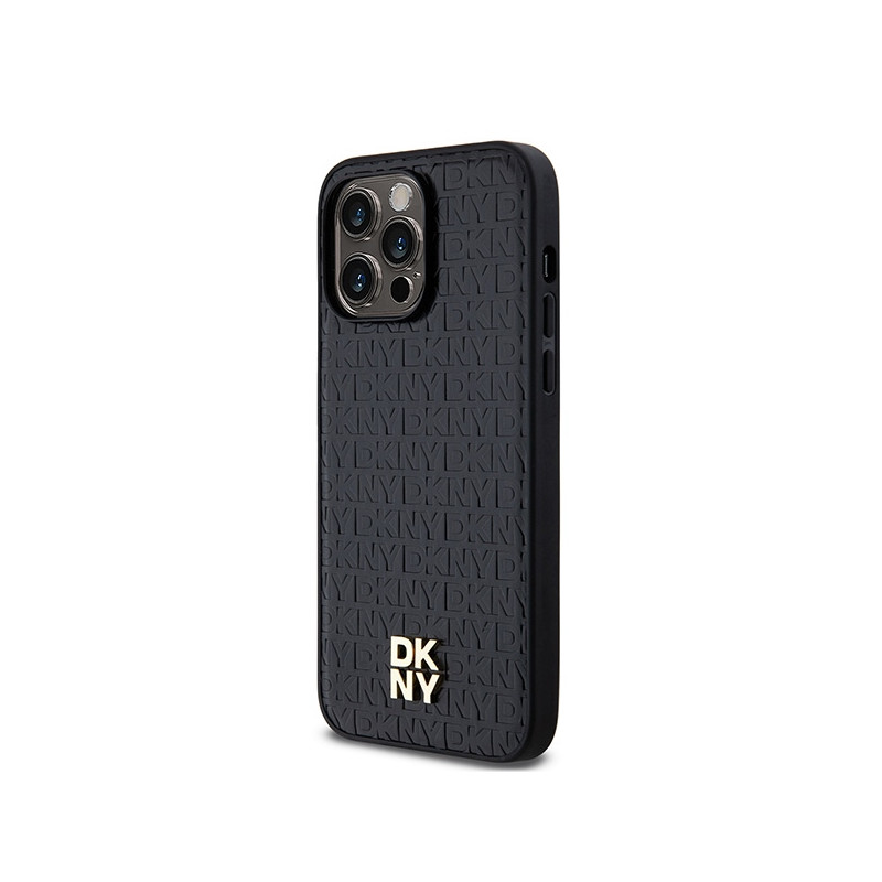 Etui DKNY Leather Pattern Metal Logo MagSafe na iPhone 14 Pro - czarne