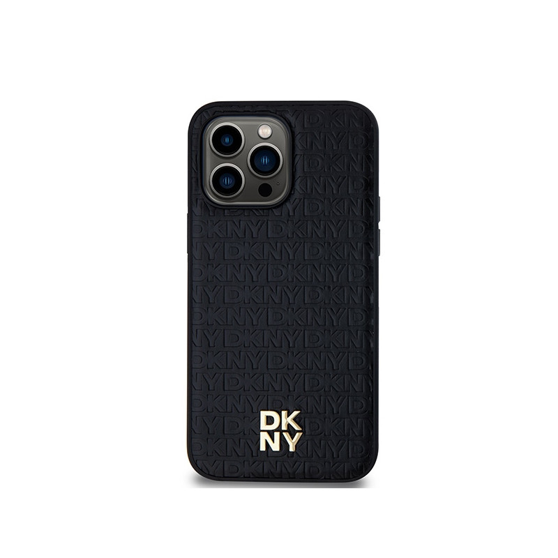 Etui DKNY Leather Pattern Metal Logo MagSafe na iPhone 14 Pro - czarne