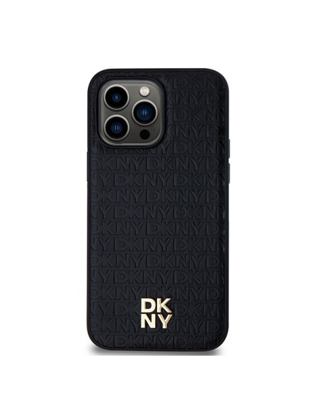Etui DKNY Leather Pattern Metal Logo MagSafe na iPhone 14 Pro - czarne Etui DKNY Leather Pattern Metal Logo MagSafe na iPhone 14 Pro - czarne