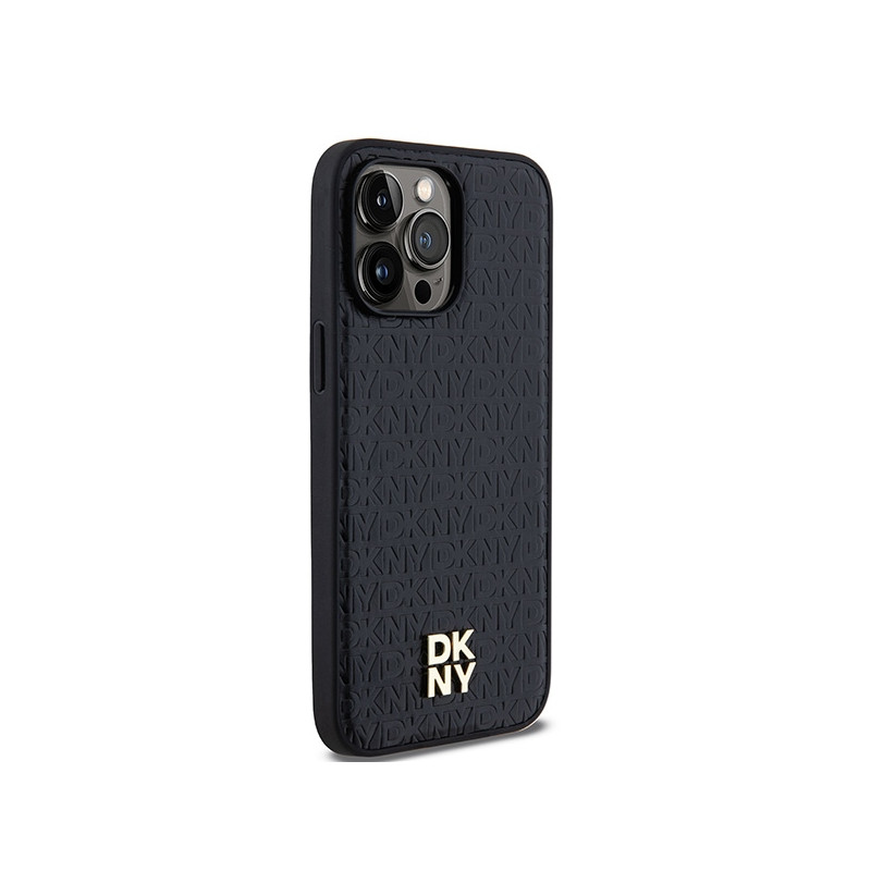 Etui DKNY Leather Pattern Metal Logo MagSafe na iPhone 14 Pro - czarne