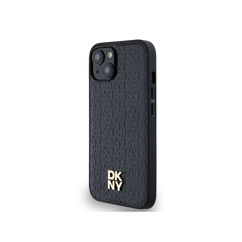 Etui DKNY Leather Monogram Pattern Metal Logo MagSafe na iPhone 15 / 14 / 13 - czarne