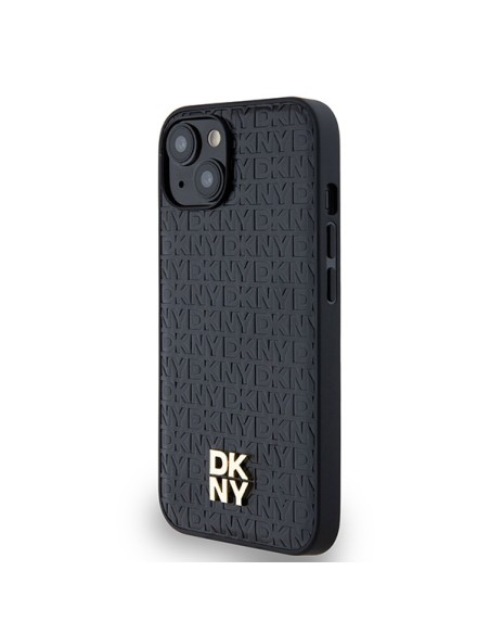 Etui DKNY Leather Monogram Pattern Metal Logo MagSafe na iPhone 15 / 14 / 13 - czarne Etui DKNY Leather Monogram Pattern Metal Logo MagSafe na iPhone 15 / 14 / 13 - czarne