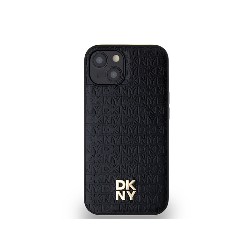 Etui DKNY Leather Monogram Pattern Metal Logo MagSafe na iPhone 15 / 14 / 13 - czarne