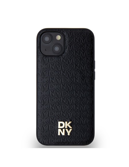 Etui DKNY Leather Monogram Pattern Metal Logo MagSafe na iPhone 15 / 14 / 13 - czarne Etui DKNY Leather Monogram Pattern Metal Logo MagSafe na iPhone 15 / 14 / 13 - czarne