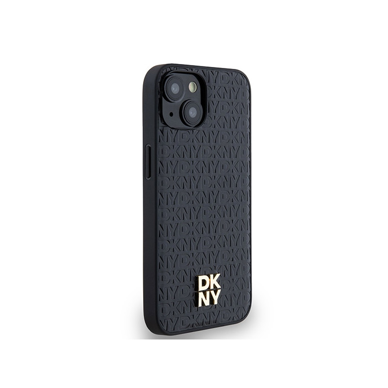 Etui DKNY Leather Monogram Pattern Metal Logo MagSafe na iPhone 15 / 14 / 13 - czarne