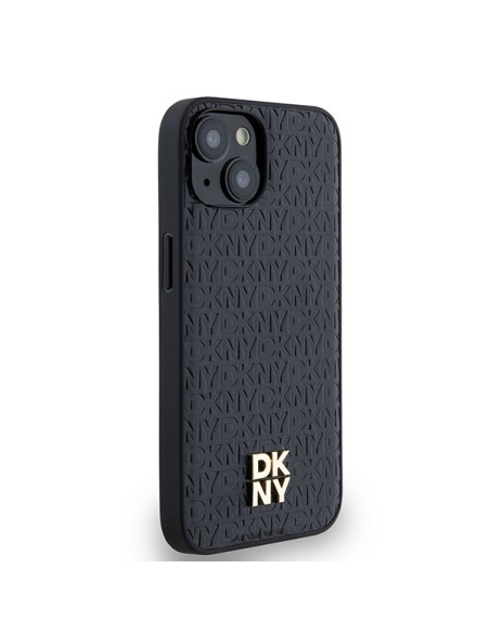 Etui DKNY Leather Monogram Pattern Metal Logo MagSafe na iPhone 15 / 14 / 13 - czarne Etui DKNY Leather Monogram Pattern Metal Logo MagSafe na iPhone 15 / 14 / 13 - czarne