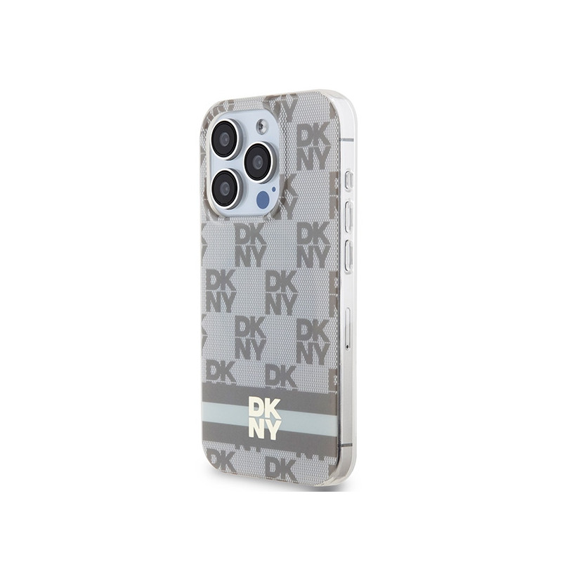 Etui DKNY IML Checkered Mono Pattern & Printed Stripes MagSafe na iPhone 14 Pro Max - beżowe