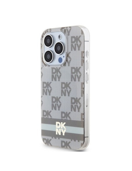 Etui DKNY IML Checkered Mono Pattern & Printed Stripes MagSafe na iPhone 14 Pro Max - beżowe