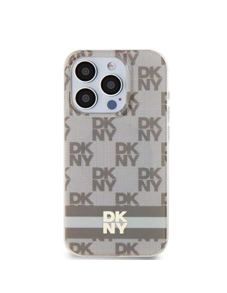 Etui DKNY IML Checkered Mono Pattern & Printed Stripes MagSafe na iPhone 14 Pro Max - beżowe