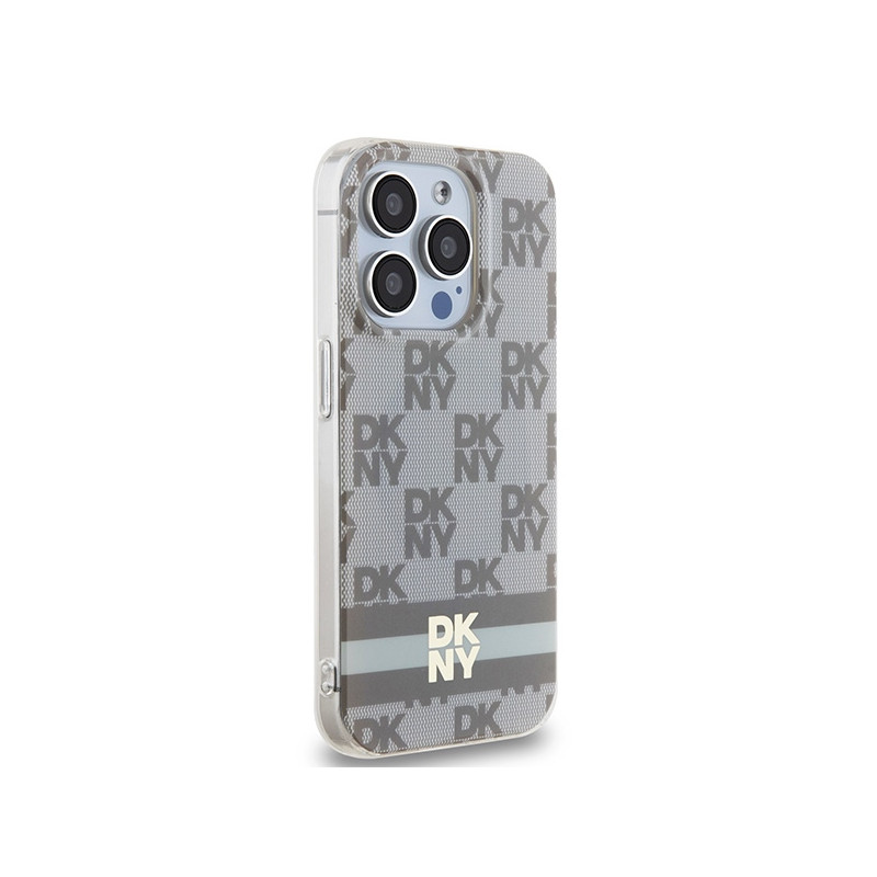 Etui DKNY IML Checkered Mono Pattern & Printed Stripes MagSafe na iPhone 14 Pro Max - beżowe