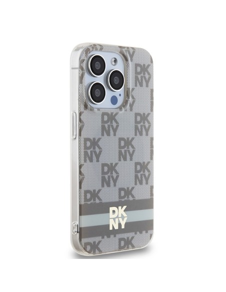 Etui DKNY IML Checkered Mono Pattern & Printed Stripes MagSafe na iPhone 14 Pro Max - beżowe