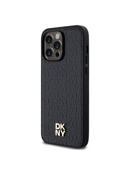 Etui DKNY Leather Monogram Pattern Metal Logo MagSafe na iPhone 14 Pro Max - czarne Etui DKNY Leather Monogram Pattern Metal Logo MagSafe na iPhone 14 Pro Max - czarne