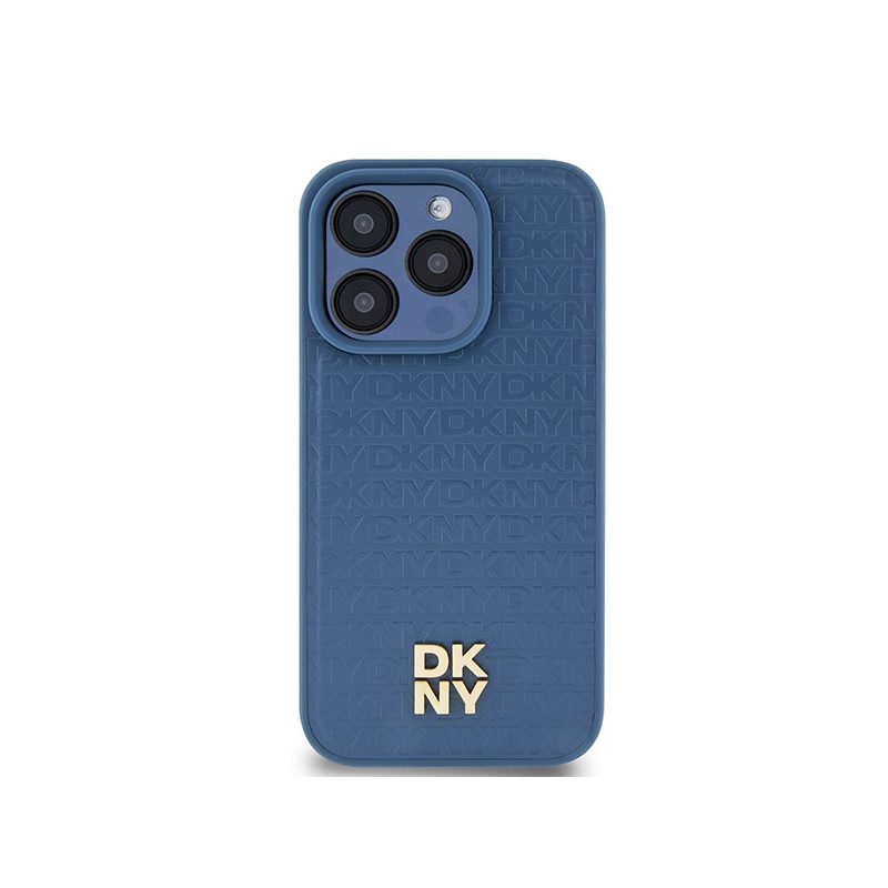 Etui DKNY Leather Monogram Pattern Metal Logo MagSafe na iPhone 15 Pro - niebieskie