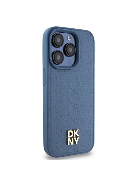 Etui DKNY Leather Monogram Pattern Metal Logo MagSafe na iPhone 15 Pro - niebieskie Etui DKNY Leather Monogram Pattern Metal Logo MagSafe na iPhone 15 Pro - niebieskie