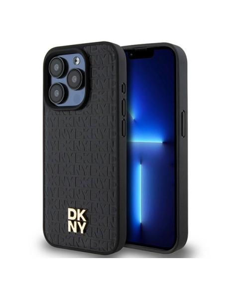 Etui DKNY Leather Monogram Pattern Metal Logo MagSafe na iPhone 15 Pro - czarne
