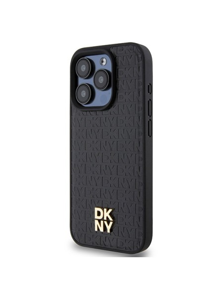 Etui DKNY Leather Monogram Pattern Metal Logo MagSafe na iPhone 15 Pro - czarne