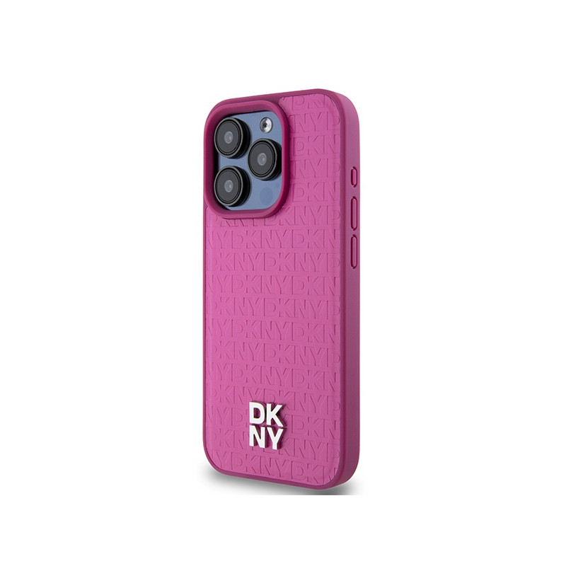 Etui DKNY Leather Monogram Pattern Metal Logo MagSafe na iPhone 15 Pro - różowe