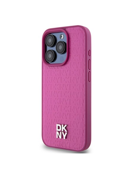 Etui DKNY Leather Monogram Pattern Metal Logo MagSafe na iPhone 15 Pro - różowe Etui DKNY Leather Monogram Pattern Metal Logo MagSafe na iPhone 15 Pro - różowe