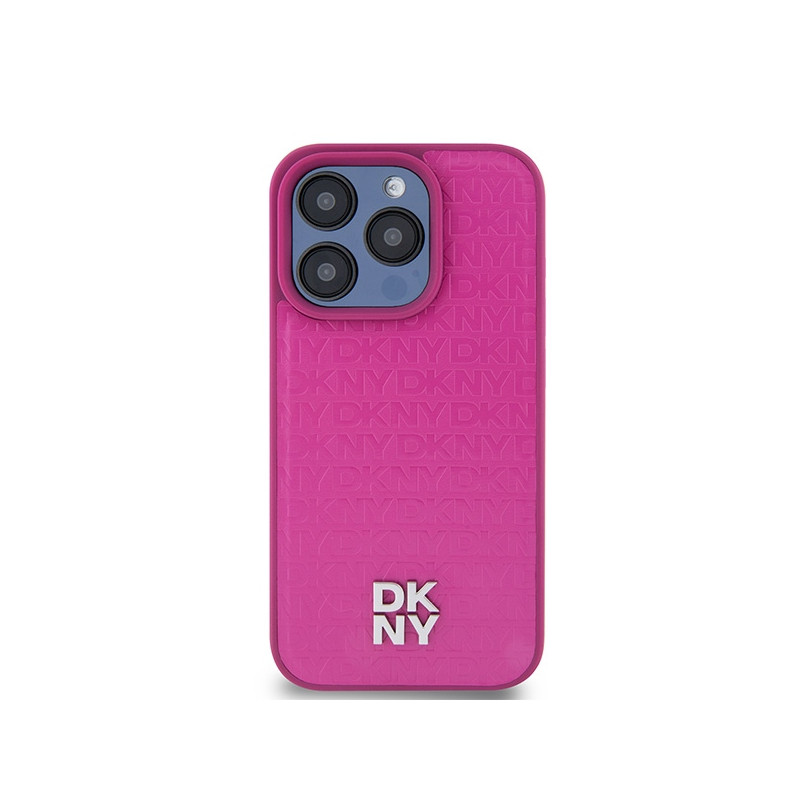 Etui DKNY Leather Monogram Pattern Metal Logo MagSafe na iPhone 15 Pro - różowe