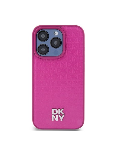 Etui DKNY Leather Monogram Pattern Metal Logo MagSafe na iPhone 15 Pro - różowe Etui DKNY Leather Monogram Pattern Metal Logo MagSafe na iPhone 15 Pro - różowe
